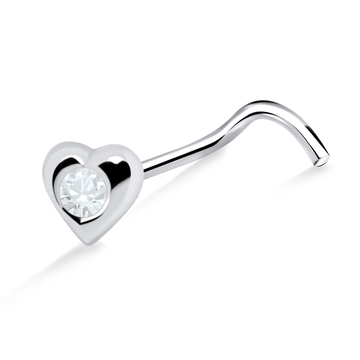 Stone Heart Shaped Silver Curved Nose Stud NSKB-27
